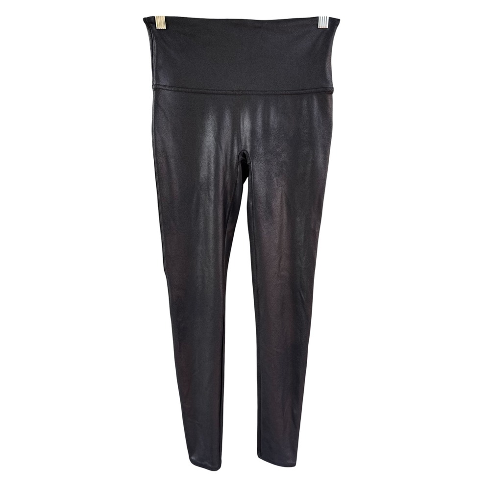 Spanx Faux Leather Leggings Black High Waisted Tummy Control Womens Size Large